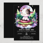 パステルプリントブルーの牛の誕生日 招待状 (正面/裏面)