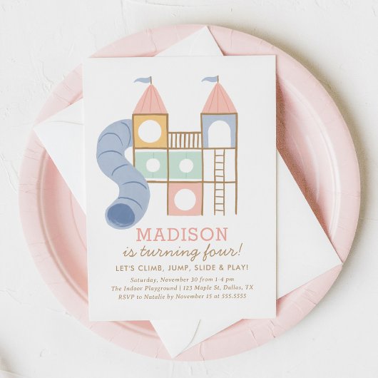 パステルプレイグラウンドパーティーインザパークガール誕生日 招待状