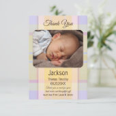 パステルプレイドニュートラルベビー写真サンキューカード サンキューカード (スタンド正面)