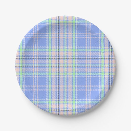 パステルプレイドベビーシャワープレート ペーパープレート (正面)