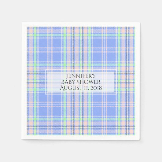 パステルプレイドベビーシャワー紙ナプキンス スタンダードカクテルナプキン (正面)