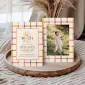 パステルプレイド「2つの多くのおもしろい」第2の誕生日の写真 招待状