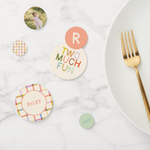 パステルプレイド「2つの多くのおもしろい」第2の誕生日カスタム日 コンフェッティ