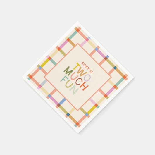 パステルプレイド「2つの多くのおもしろい」第2の誕生日カスタム日 スタンダードカクテルナプキン (角)