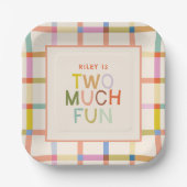 パステルプレイド「2つの多くのおもしろい」第2の誕生日カスタム日 ペーパープレート (正面)