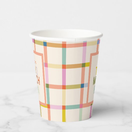 パステルプレイド「2つの多くのおもしろい」第2の誕生日カスタム日 紙コップ (右)