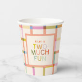 パステルプレイド「2つの多くのおもしろい」第2の誕生日カスタム日 紙コップ (正面)
