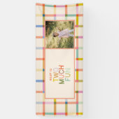 パステルプレイド「2つの多くのおもしろい」第2の誕生日バナー 横断幕 (縦)