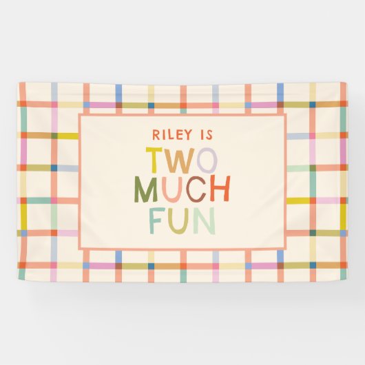 パステルプレイド「2つの多くのおもしろい」第2の誕生日 横断幕 (横)