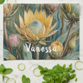 パステルプロテアドリーム：エレガントフローラ キッチンタオル (折り畳み)