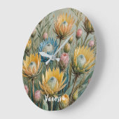 パステルプロテアドリーム：エレガントフローラ ラージ壁時計 (傾斜)