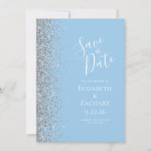パステルベイビーブルーシルバーグリッターSave the Date 案内状 (正面)
