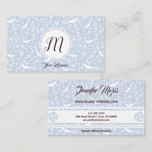 パステルベイビーブルーフローラバーズトレンディーモノグラム 名刺 (正面/裏面)