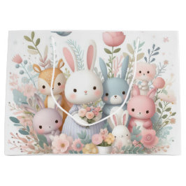 パステルベビーアニマルズベビーシャワー新生児抱き枕 ラージペーパーバッグ