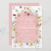パステルベビーイン開花ワイルドフラワーベビーシャワー 招待状 (正面/裏面)
