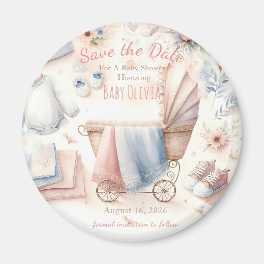 パステルベビーシャワーのSave The Date マグネット (正面)