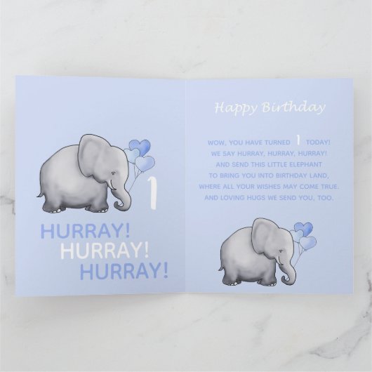 パステルベビーズキュートエレファント第1回誕生日ベルセ カード (内部)