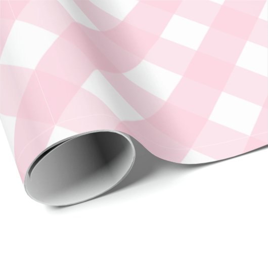 パステルベビーソフトピンクとホワイトチェックのプレイドギフト ラッピングペーパー (ロールコーナー)