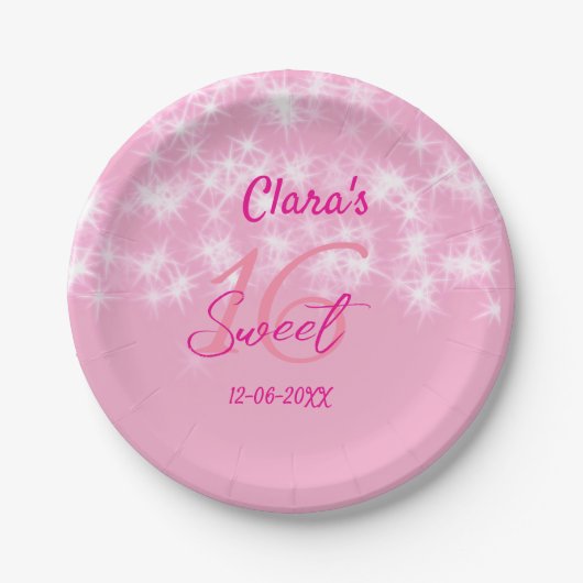 パステルベビーピンク甘い16誕生日を追加ダ ペーパープレート (正面)