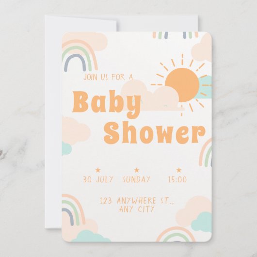 パステルベビーミニマルシャワー 招待状 (正面)