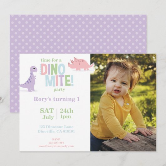 パステルベビー恐竜キッズフォトバースデーパーティー シーズンカード (正面/裏面)