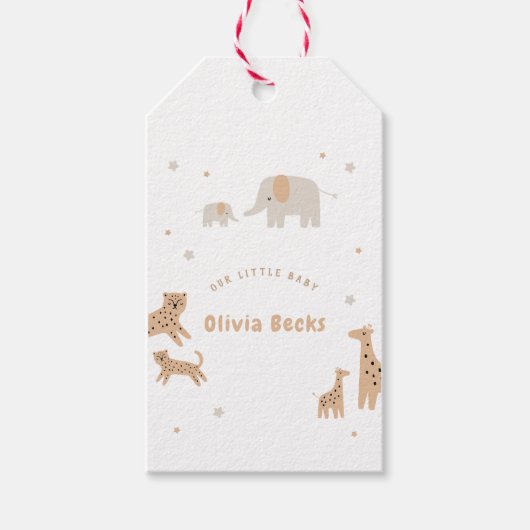 パステルベージュかわいい例証ベビーシャワー ギフトタグ (正面)