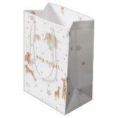 パステルベージュかわいい例証ベビーシャワー ミディアムペーパーバッグ (裏面アングル)