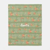 パステルベージュグリーンミントストライプフローラパターン名 フリースブランケット (正面)