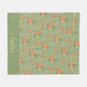 パステルベージュグリーンミントストライプフローラパターン名 フリースブランケット (正面(横))