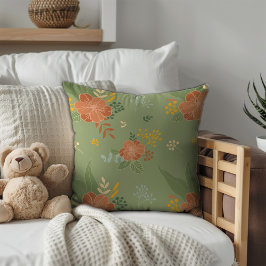 パステルベージュグリーンミントフローラルパターンモノグラム クッション