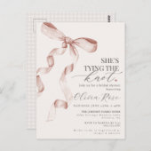 パステルベージュコケットボウブライダルシャワー招待状 ポストカード (正面/裏面)