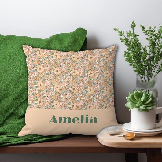 パステルベージュフラワーパターン名 クッション