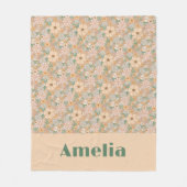 パステルベージュフラワーパターン名 フリースブランケット (正面)