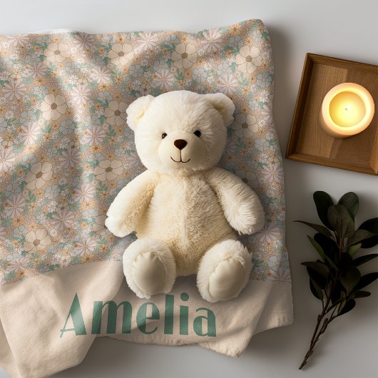 パステルベージュフラワーパターン名 フリースブランケット