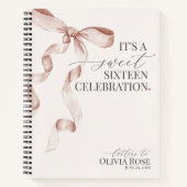 パステルベージュボウ甘い16文字へ誕生日ガール ノートブック (正面)