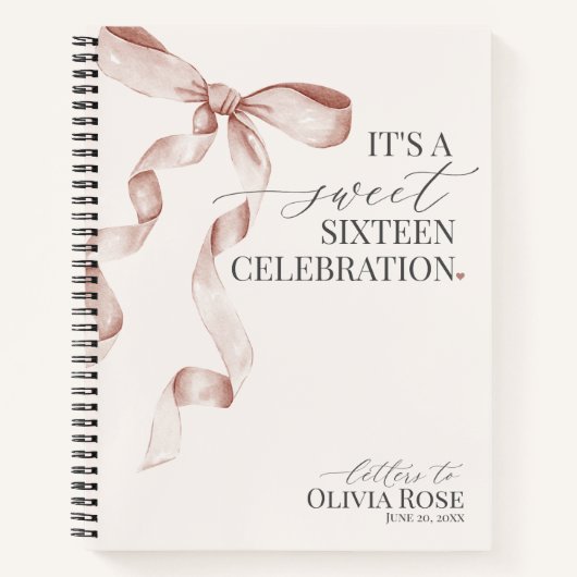 パステルベージュボウ甘い16文字へ誕生日ガール ノートブック (正面)