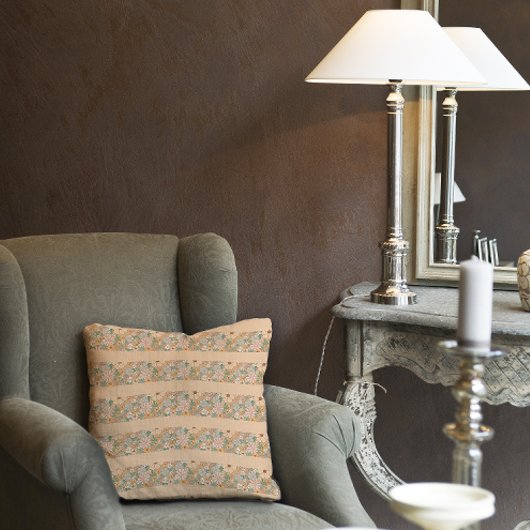 パステルベージュ花パタストライプーン クッション