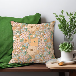 パステルベージュ花柄モノグラム クッション