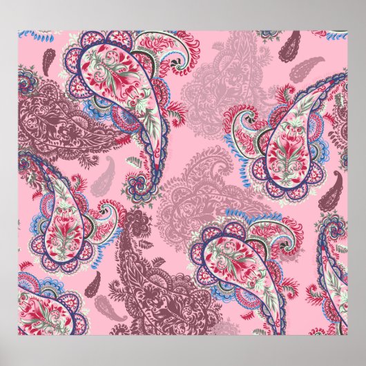 パステルペイズリー伝統的、エスニックシームレスパター ポスター (正面)