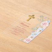 パステルペオニエアーチバプテスマ アクリル招待状 (レイダウン)