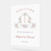 パステルペオニスフレーム結婚ズモノグラムウェルカム アクリルサイン (傾斜)