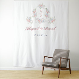 パステルペオニスフレーム結婚ズモノグラム背景 タペストリー