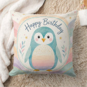 パステルペンギンのレインボーお誕生日お祝い クッション (ブランケット)