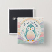 パステルペンギンのレインボーお誕生日お祝い 缶バッジ (正面&裏面)