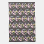 パステルペンタグラムウィッチクラフトダークグレーハロウィーン キッチンタオル (縦)