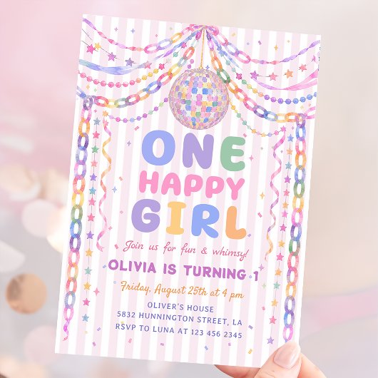 パステルペーパーチェーンディスコで超楽しい2歳の誕生日 招待状