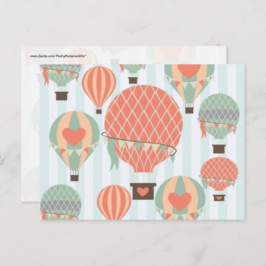パステルホットエアバルーンが青いに浮きストライプ上 ポストカード (正面/裏面)