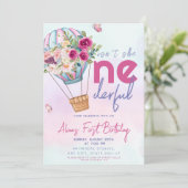 パステルホットエアバルーンオンダーフル1歳の誕生日 招待状 (スタンド正面)