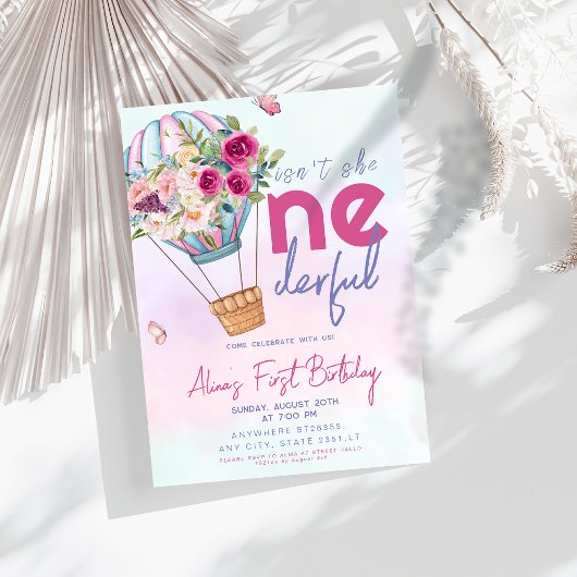 パステルホットエアバルーンオンダーフル1歳の誕生日 招待状