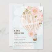 パステルホットエアバルーンガールベビーシャワー 招待状 (正面)